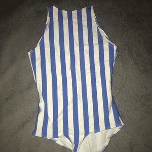 Blue & White Striped Body Suit